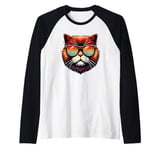 Retro Sunglasses York Chocolate Cat Raglan Baseball Tee