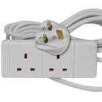 2m Extension Lead Cable Electric Mains Power 2 Gang Way Plug Socket WHITE