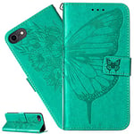 LEMAXELERS Coque pour iphone 6S Plus/phone 6 Plus,Portefeuille Etui Housse pour iphone 6S Plus Coque Gaufrage Fleur papillon Flip Wallet ¨¦tui Coquille Coque pour iphone 6S Plus,YB Die Green