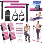 ALongSong Elastique Musculation Barre de Pilates avec Bandes de Résistance 30-140Lbs Réglable Amovible avec Ancrage de Porte pour Fitness Yoga Squat