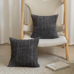 Home Brilliant Large Cushion Covers Home Decoration, Luxury Corduroy Bedroom Cushions Cover, 60x60 Cushions for Sofa Couch Bench, Set of 2, Dark Grey, 60cm x 60cm