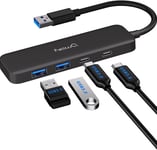 Dual USB C USB A 3.2 Hub : 4 Ports avec 2 x USB-C 3.2 et 2 x USB-A 3.2, Ultra Slim Portable USB Splitter Adapter pour Ordinateur Portable, PS4, Flash Drive, HDD, imprimante, Accessoires informatiques