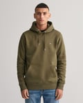 Gant Mens Regular Fit Shield Logo Pullover Hoodie - Dark Green material_cotton - Size 3XL