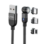 Multi Câble Chargeur Universel Fast Charge (3a) Pour Téléphone Smartphone (Pour Iphone, Samsung, Ipad, Ps4, Ps5, Enceinte...) 3 En 1 Embout Magnétique Type C/Micro Usb/Lightning [2023] (Noir, 2m)