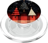 Christmas Trees with Red Plaid and Leopard Print Xmas Phone PopSockets PopGrip for MagSafe