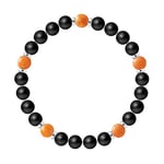 Nàgàrjuna - Bracelet 5 SENS - Agate Noire Matte et Jaspe Orange 8 mm - Argent 925 Millièmes - Élastique Haute Résistance - Bijou Femme Homme