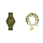 ICE-WATCH - Montre Verte pour Femme avec Bracelet en Silicone - 020655 (Small) + Ice Jewellery - Opaline Green - Bracelet Mailles XL Fermé d'une Médaille Dorée (021229)