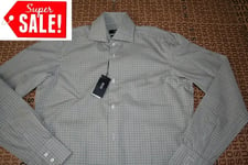 New Hugo BOSS mens green checked formal smart jean suit shirt Small 14.5 37 £109