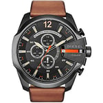 Diesel Watch for Men Mega Chief, Chronograph Movement, 51 mm Black Stainless Steel Case with a Leather Strap, DZ4343