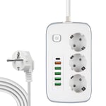 Multiprise Electrique, Bloc Multiprise, Multiprise Parasurtenseur, Parafoudre Multiprise Avec Interrupteur, 3 Prises Outlet + 6 Ports Usb, 2M Rallonge Multiprises, Sécurité Enfant, Blanc