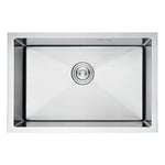 Ibergrif M87044, Evier Cuisine 1 Bac 70 x 44 cm, Evier Inox avec Filtre de Vidange, Evier sous Plan ou Evier à Poser, Argent