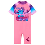 Disney Maillot de Bain Fille, 1 Pièce Combinaison Natation Maillot de Bain (Rose Stitch/Angel, 3-4 Ans)