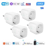 Aubess Smart Socket EU 16A AC100-240V Wifi Smart Plug Power Monitor,Alexa Google Home Voice Control Support Tuya Smart Life Andrea - Type 4pcs 16A