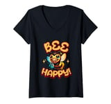 Womens Bee Happy Big Smile Bad Teeth Bee Be Happy V-Neck T-Shirt