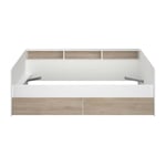 Lit banquette 2 tiroirs 90 x 200/190 cm - mdf - Mat décor chene et blanc - joy - 2339ENSE