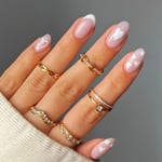 Press on Nails Manicure Long Almond French White Edge False Nails Love Heart