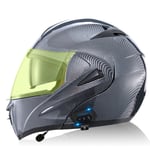 Bluetooth Casque Moto Modulable Double Visière Anti-buée Anti-Collision Visière pour Scooter Full Face Casque Jet Miroir Modulaire Casque Flip Quatre Saisons ECE Homologué I,XL