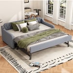 Lit gigogne 90/180x200cm, canapé lit extensible, méridienne avec port usb, sans matelas, gris