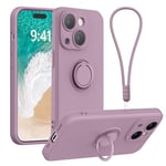 Galful Coque avec Cordon iPhone 15 Plus Etui,Silicone Housse iPhone 15 Plus avec Anneau Bracelet Case Mince Support Magnétique Microfibre Douce Antichoc Anti-Rayures Cover-Pourpre foncé