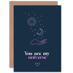 Hand Line Art You Are My Universe Sun Moon Love Blank Greeting Card And Envelope