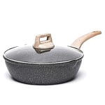 CAROTE Poele Induction, Sauteuse 28cm avec Couvercle, Revêtement Antiadhésif Pour Tous Feux Dont Induction, Sans PFOA, Wok Pour La Cuisine Quotidienne