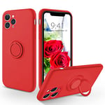 SouliGo iPhone 11 Pro Case Silicone Gel 360° Ring Holder Kickstand for Magnetic Car Mount Slim Soft Rubber Anti-Scratch Protective Shockproof Phone Cases for iPhone 11 Pro 5.8" - Red