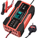 10 Amp Car Battery Charger, 12V/24V Automatic Battery Charger with 7-Stage Charging and LCD Screen, Intelligent Charges, Repairs, Maintains for Car Motorcycle Boat Mower, AGM GEL and Lead Acid Battery