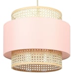 Lampe à Suspension Lumière Douce Abat-Jour en Coton Rotin Naturel et Rose Yumuri