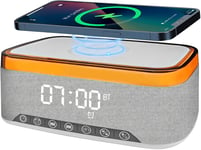 Reveil Radio Numerique,Reveil Numerique Avec Lumiere,Recharge Sans Fil 15W Pour Iphone/Samsung,Reveil Sans Tic-Tac,Veilleuse 12 Couleurs,Haut-Papessimisterleur Bluetooth,Bruit Blanc