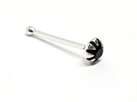 Nose Stud Tiny 2mm Round Black Tourmaline 22g (0.6mm ) 925 Silver Ball End Stud