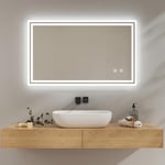 EMKE Miroir de salle de bain avec lumière LED, 100 x 60 cm, anti-buée, interrupteur tactile, miroir de salle de bain blanc froid réglable, fonction mémoire, arrêt automatique après 3 heures, miroir de