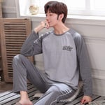 CIDCIJN Homme Pyjama Set,Mode Pyjamas pour Hommes Homewear Pyjamas en Coton D’Automne Ensemble avec Pantalons De Nuit Masculins Manches Longues Vêtements De Maison en Coton pour Hommes, Gris Clair,L