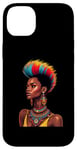 Coque pour iPhone 14 Plus Rainbow Dashiki Cheveux naturels pour femme tribale africaine