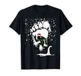 Bigfoot Christmas Loch Ness Santa Hat Lights Snowflakes Xmas T-Shirt