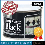 BLACK IRON GATE GLOSS PAINT EXTERIOR METAL GATES FENCES TOUGH DURABLE 180ML