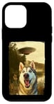 Coque pour iPhone 12 mini Funny Husky UFO Encounter Hilarious Husky Dog Selfie Aliens