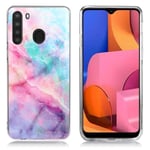 Samsung Marble Galaxy A21 kuoret - Violetti / Ruusu ja Sininen Värisävy Monivärinen