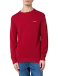 GANT Men's Cotton Pique C-neck Pullover Sweater , Ruby Red,L