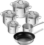 ZWILLING Flow Batterie de cuisine ronde 6 pièces 18/10, Argenté, Set de 5 casseroles + 1 poêle