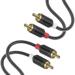 J&D 0,9 m Câble RCA, câble audio stéréo RCA/Cinch, câble 2 RCA mâle à 2 RCA mâle pour système Hi-Fi, amplificateur, home cinéma, lecteur Blu-Ray plaqué or et tressé en nylon [Série Audiowave]