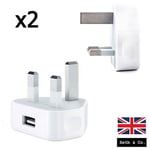 2 x USB Wall Charger Plug Socket 3 Pin UK Power Adapter AC Universal Fit