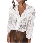 2021 New Summer Tops for Women Sexy See-through Tops Lace Shirt Women’s Long Sleeve Tops Lace Casual Loose Blouses T Shirts White XL