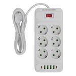 Multiprise 6 prises 4 Ports USB 2 Type C prise de courant murale avec interrupteur et c&acirc;ble d'extension de 2 m