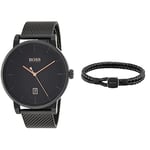 BOSS Watches and Jewelry Montre analogique à Quartz et Bracelet en Cuir Noir pour Homme