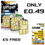 Giffgaff Giff Gaff Nano Micro Standard Sim Card 3 In 1 Free £5 Credit 4g