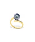 Blue Pearls Womens Black Freshwater Pearl, Diamonds Ring and Yellow Gold 375/1000 - Multicolour - Size O