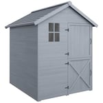 Outsunny 6 x 6.5FT Wooden Garden Shed, Floor Included Outdoor Storage Shed with Waterproof Apex Roof and Clear Window, Grey