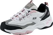 Skechers Women's D'lites 4.0 Fresh Diva Sneaker,White Leather Mesh Black Pink Trim,4 UK