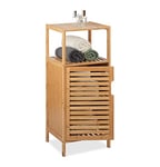 Relaxdays Meuble Salle de Bain Bambou, HxLxP: 87 x 36,5 x 33 cm, Rangement avec Porte, 2 étagères, Armoire, Nature