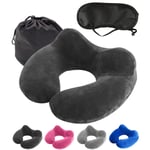 Rese-Kit 3-i-1 - Uppblåsbar Nackkudde & Sovmask Black Svart